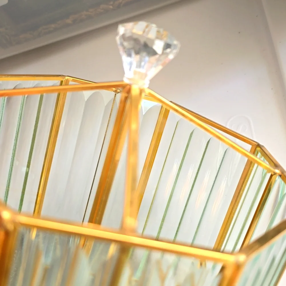 GOLD Glass Mirror Spinning Make Up Brush Pen holder Organizer Crystal Knob NEW